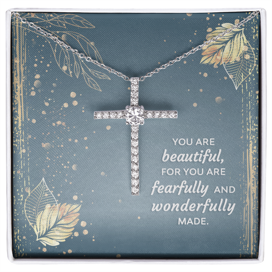 You are beautiful, for you are fearfully and wonderfully made Cross Necklace, Daughter Faith Cross Necklace, Scripture Encouragement Jewelry Gift, Motivation