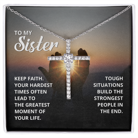 Sister Faith Cross Necklace, Scripture Encouragement Jewelry Gift, Motivation