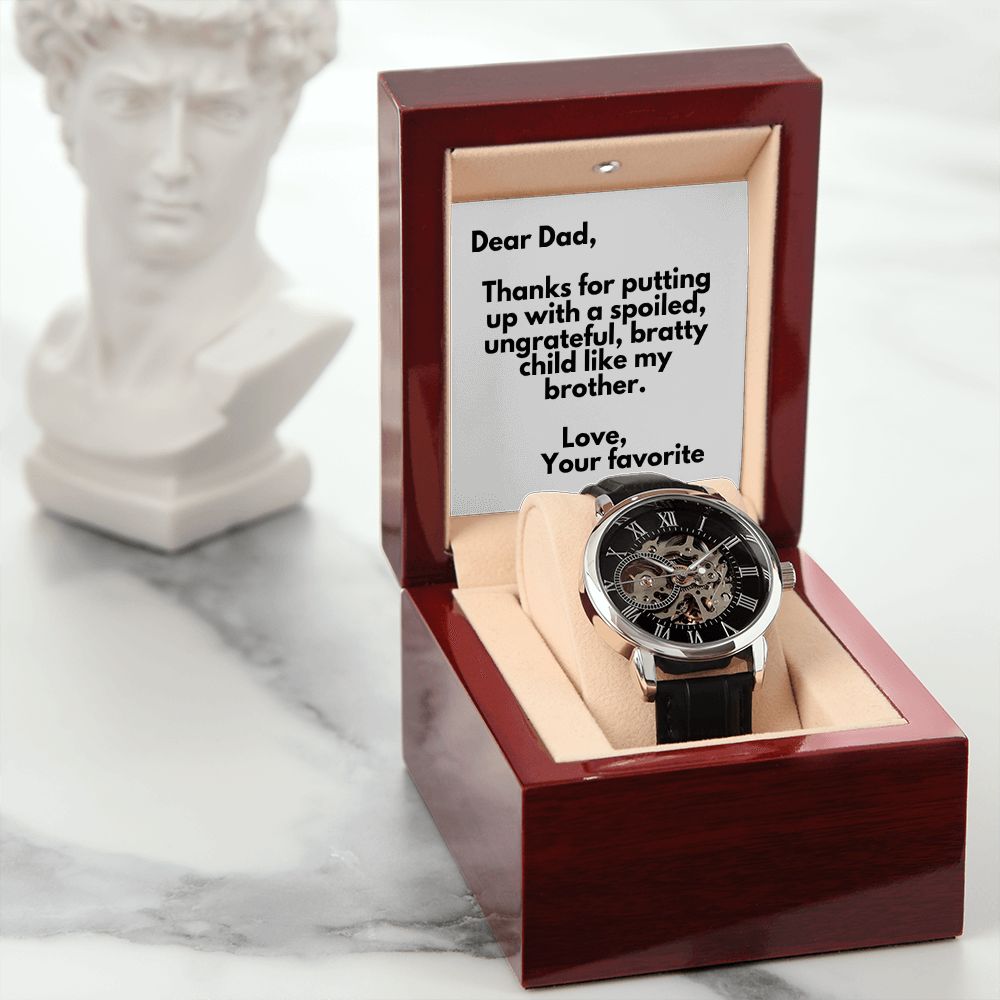 Funny Father Watch, Christmas Gift For Dad, Gift From Daughter, From Son, Message Card Watch, Openwork Watch, To My Dad Gift, Wrist Watch Gift