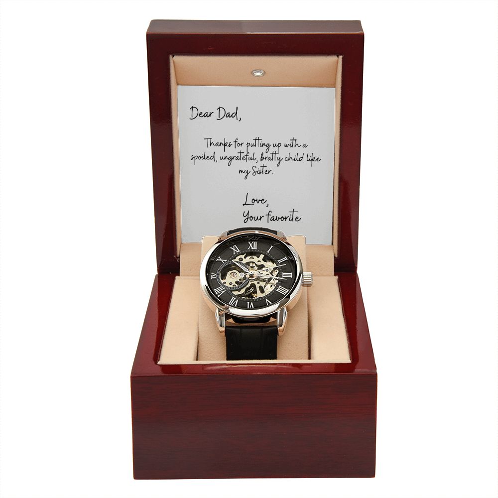 Funny Father Watch, Christmas Gift For Dad, Gift From Daughter, From Son, Message Card Watch, Openwork Watch, To My Dad Gift, Wrist Watch Gift
