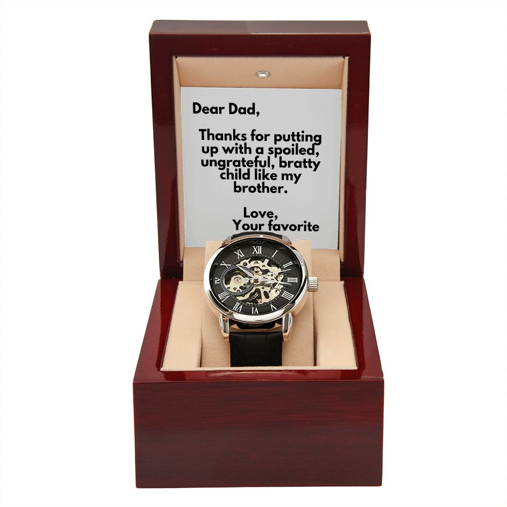 Funny Father Watch, Christmas Gift For Dad, Gift From Daughter, From Son, Message Card Watch, Openwork Watch, To My Dad Gift, Wrist Watch Gift