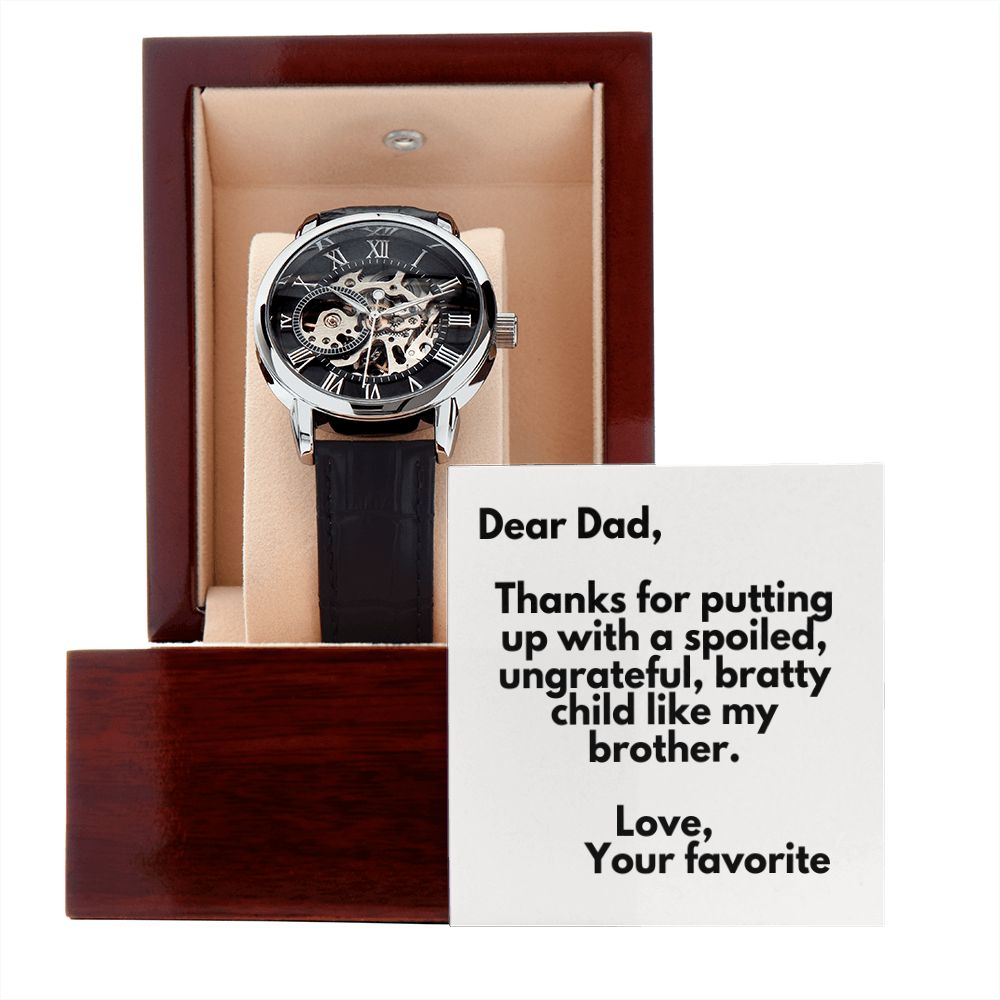 Funny Father Watch, Christmas Gift For Dad, Gift From Daughter, From Son, Message Card Watch, Openwork Watch, To My Dad Gift, Wrist Watch Gift
