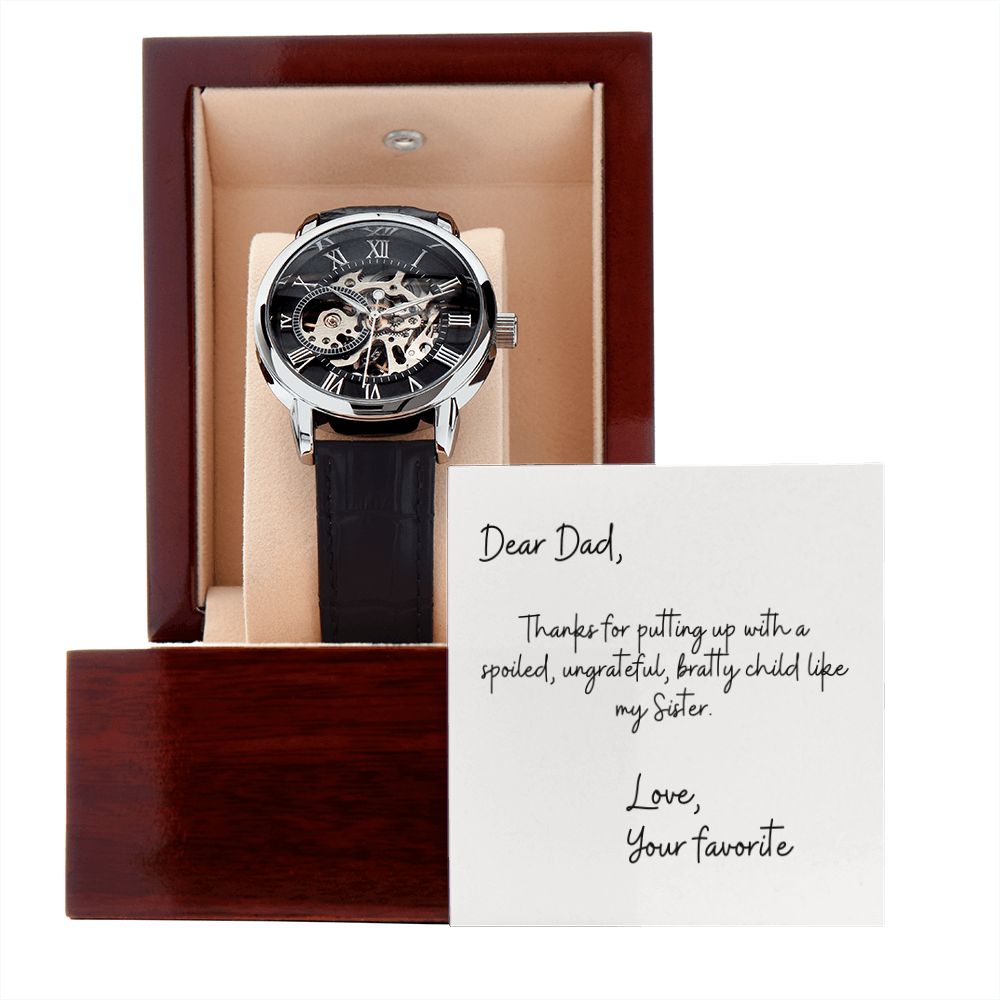 Funny Father Watch, Christmas Gift For Dad, Gift From Daughter, From Son, Message Card Watch, Openwork Watch, To My Dad Gift, Wrist Watch Gift