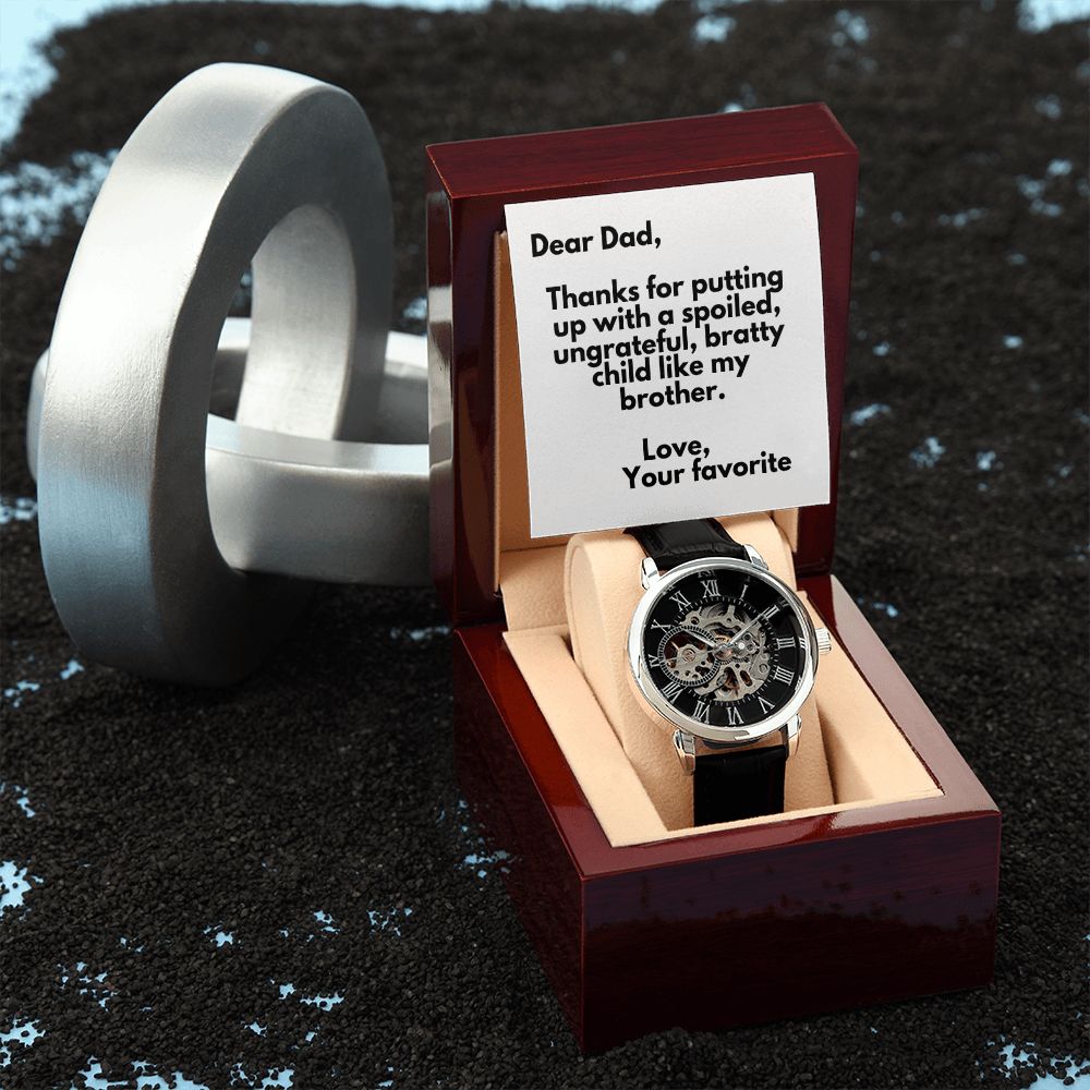 Funny Father Watch, Christmas Gift For Dad, Gift From Daughter, From Son, Message Card Watch, Openwork Watch, To My Dad Gift, Wrist Watch Gift