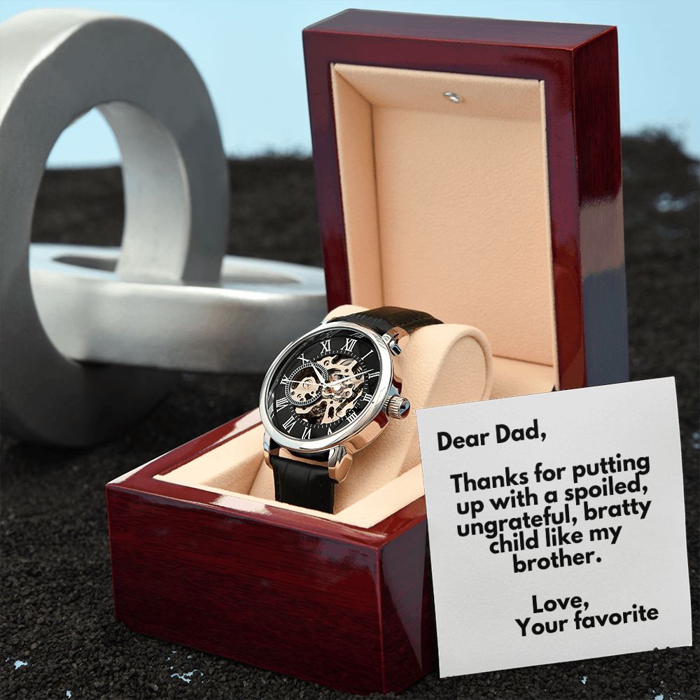 Funny Father Watch, Christmas Gift For Dad, Gift From Daughter, From Son, Message Card Watch, Openwork Watch, To My Dad Gift, Wrist Watch Gift