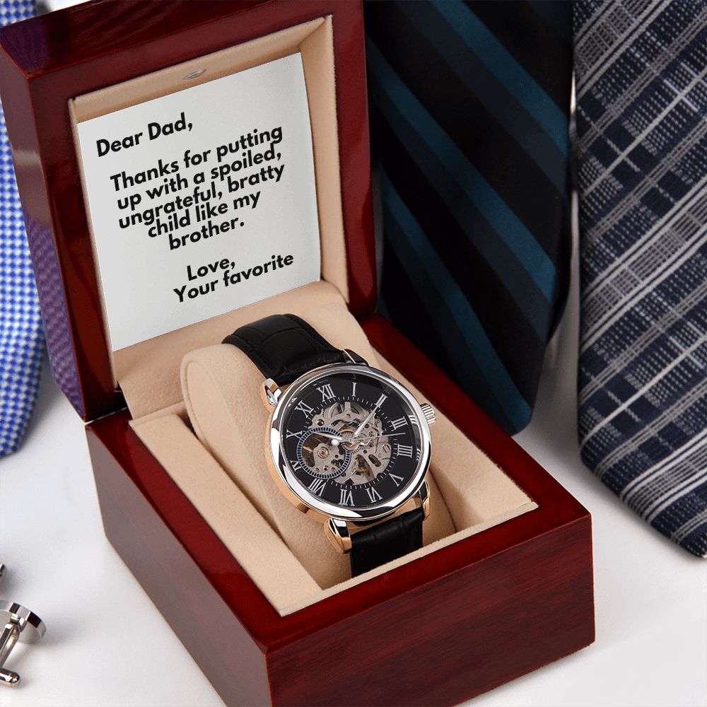 Funny Father Watch, Christmas Gift For Dad, Gift From Daughter, From Son, Message Card Watch, Openwork Watch, To My Dad Gift, Wrist Watch Gift
