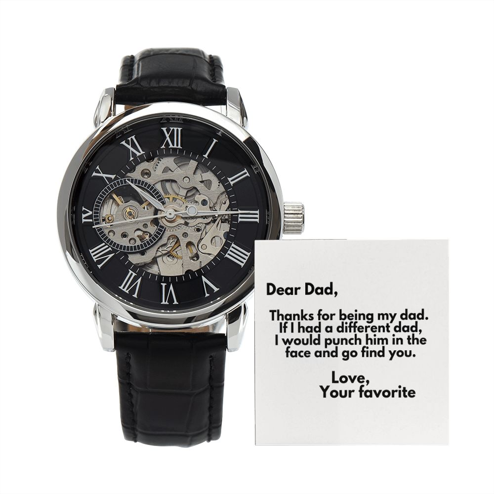 Funny Father Watch, Christmas Gift For Dad, Gift From Daughter, From Son, Message Card Watch, Openwork Watch, To My Dad Gift, Wrist Watch Gift