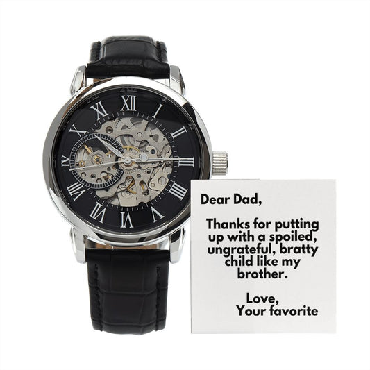 Funny Father Watch, Christmas Gift For Dad, Gift From Daughter, From Son, Message Card Watch, Openwork Watch, To My Dad Gift, Wrist Watch Gift