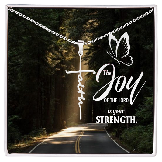 The joy of the lord is your strength, Faith Cross Necklace, Scripture Encouragement Jewelry Gift, Motivation