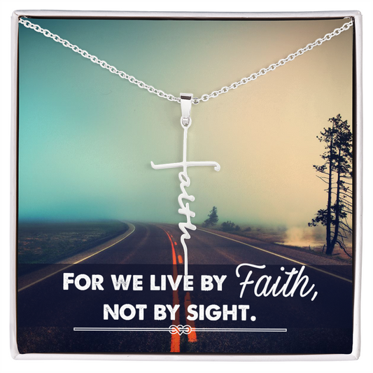 For we live by faith not by side, Faith Cross Necklace, Scripture Encouragement Jewelry Gift, Motivation