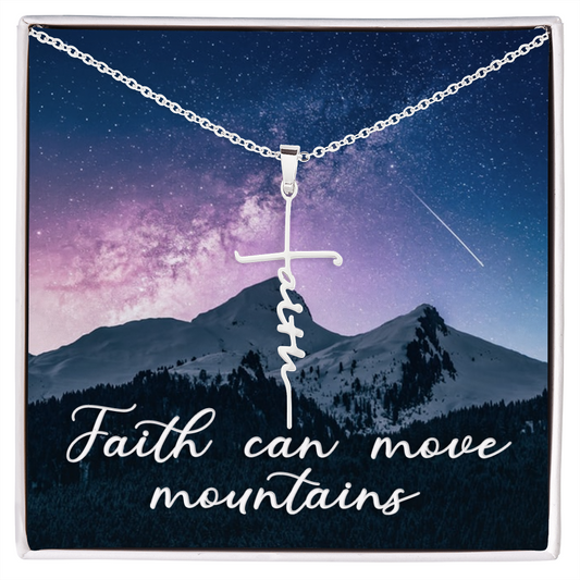 Faith can move mountains, Faith Cross Necklace, Scripture Encouragement Jewelry Gift, Motivation
