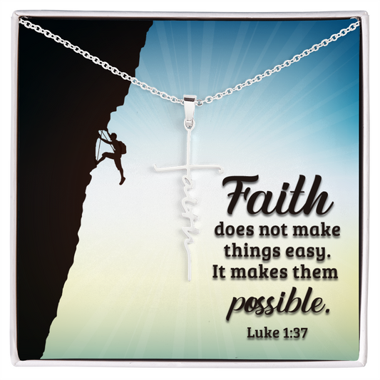 Faith Cross Necklace, Scripture Encouragement Jewelry Gift, Motivation