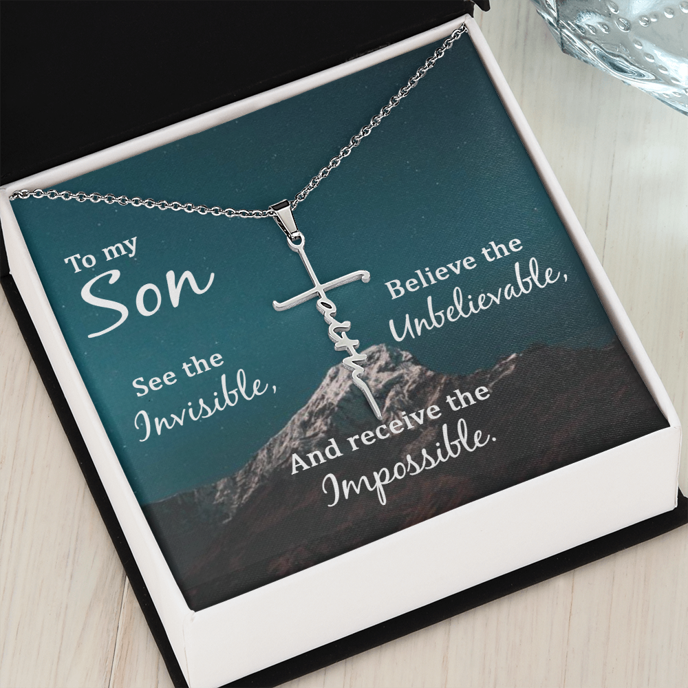 Son Faith Cross Necklace, Scripture Encouragement Jewelry Gift, Motivation