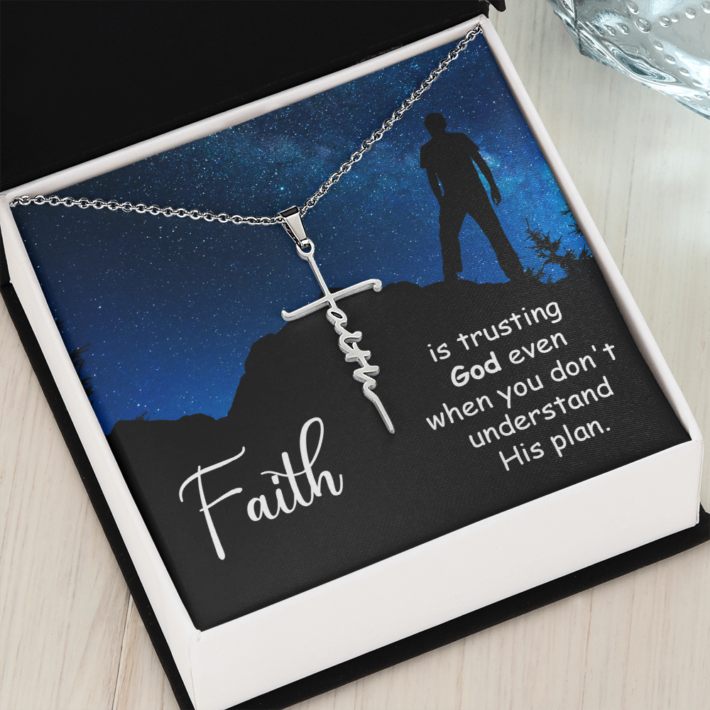 Faith Cross Necklace, Scripture Encouragement Jewelry Gift, Motivation