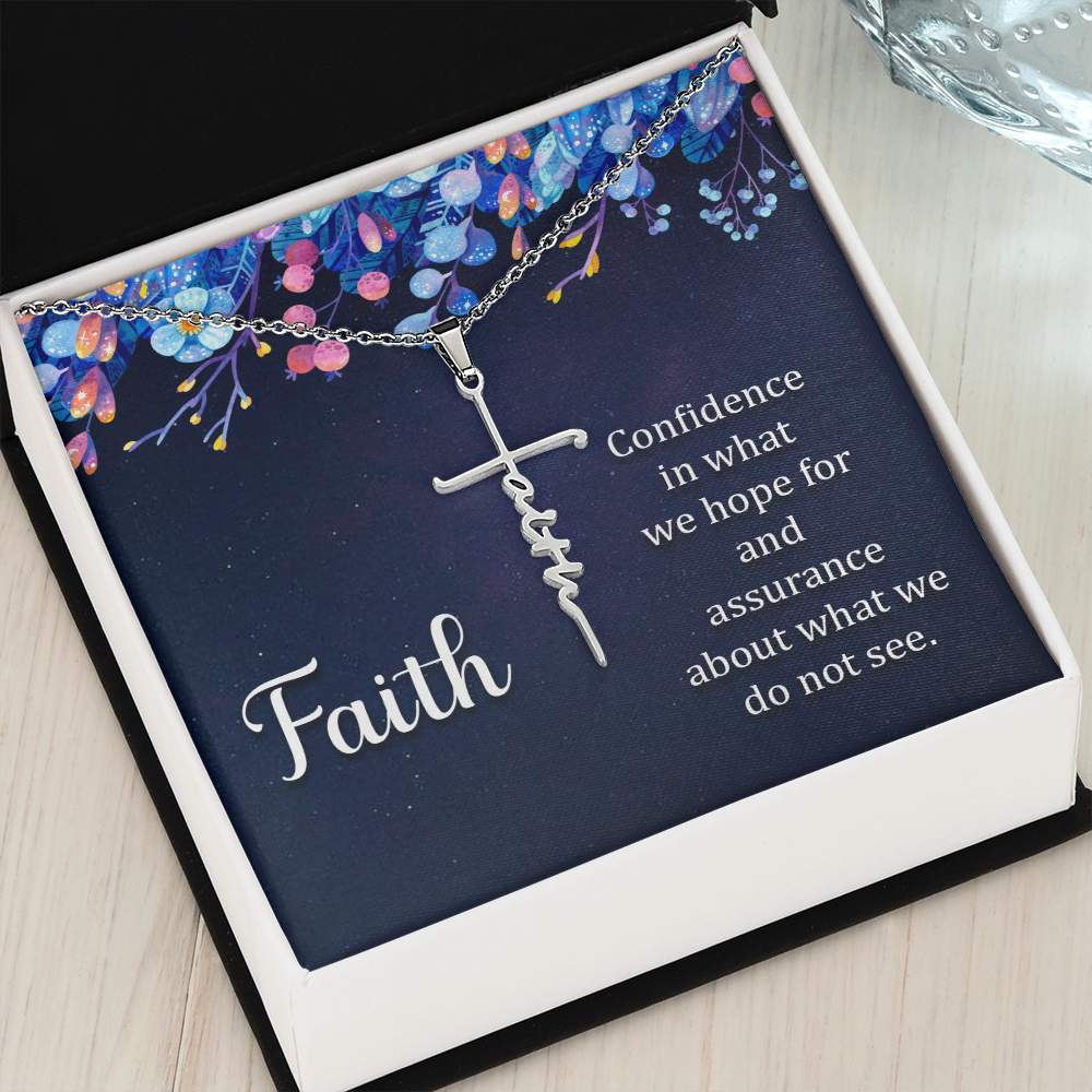 Faith Cross Necklace, Scripture Encouragement Jewelry Gift, Motivation