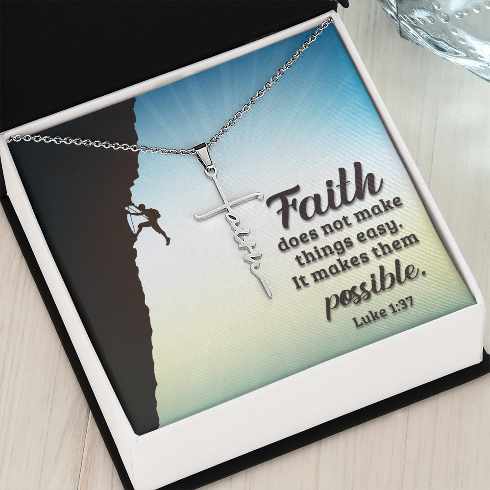 Faith Cross Necklace, Scripture Encouragement Jewelry Gift, Motivation