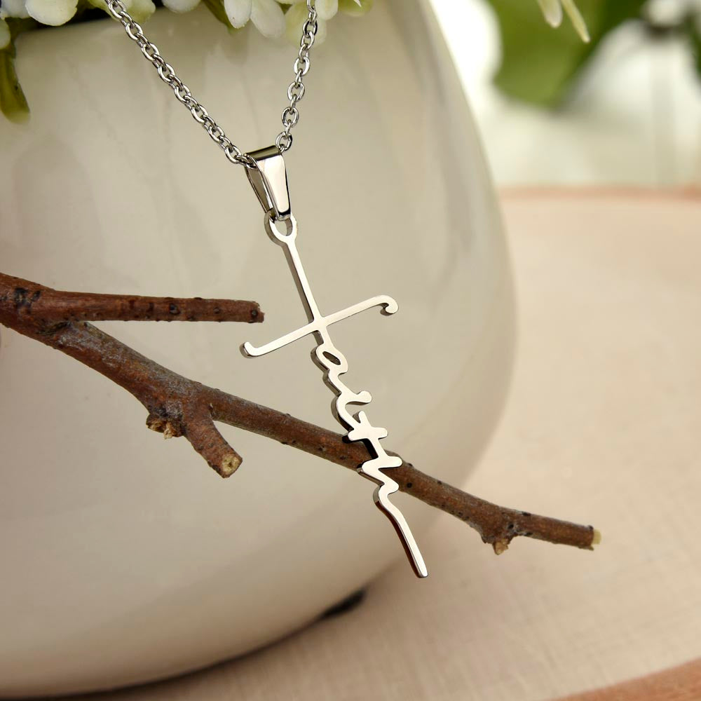 Faith Cross Necklace, Scripture Encouragement Jewelry Gift, Motivation