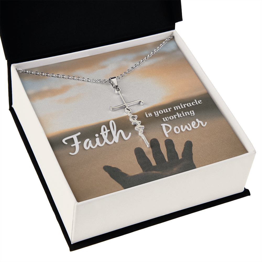 Faith is your miracle working power, Faith Cross Necklace, Scripture Encouragement Jewelry Gift, Motivation