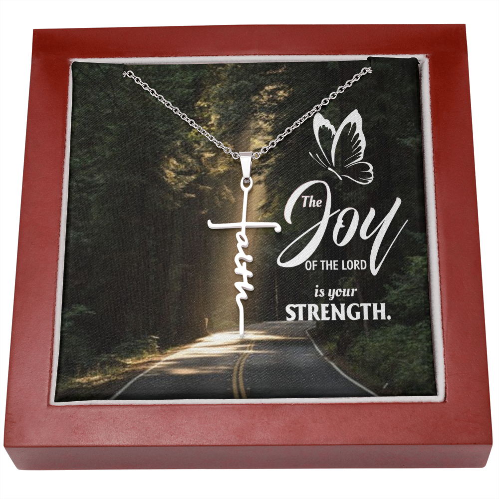 The joy of the lord is your strength, Faith Cross Necklace, Scripture Encouragement Jewelry Gift, Motivation