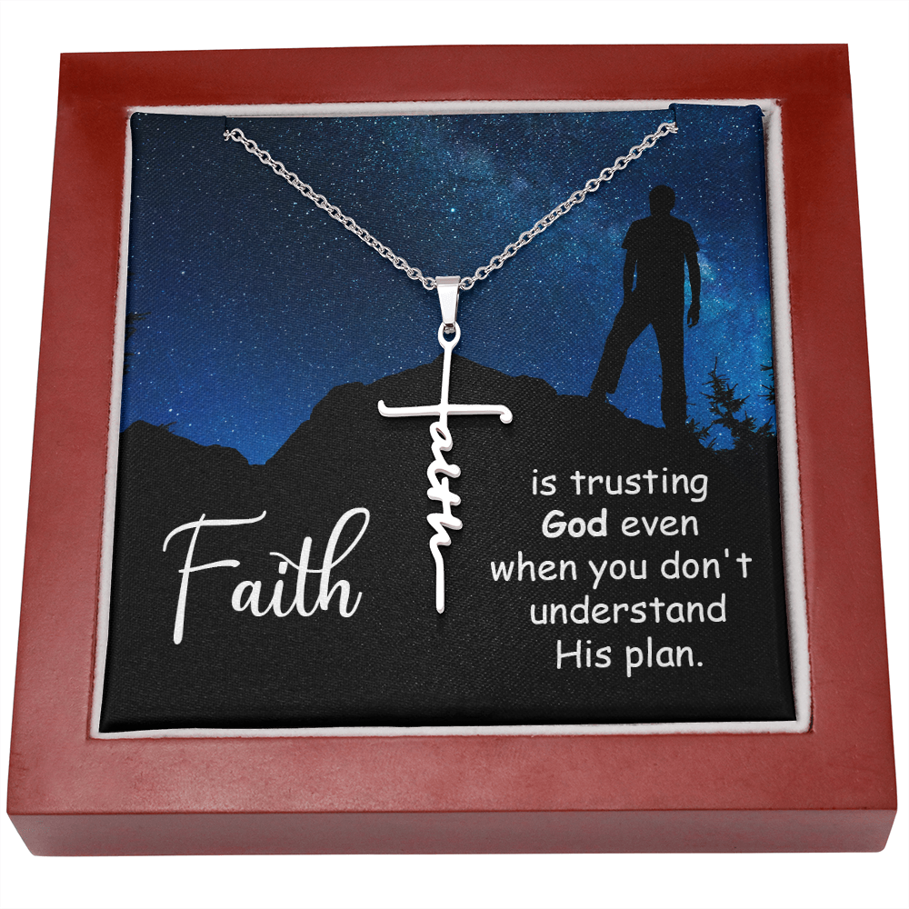 Faith Cross Necklace, Scripture Encouragement Jewelry Gift, Motivation