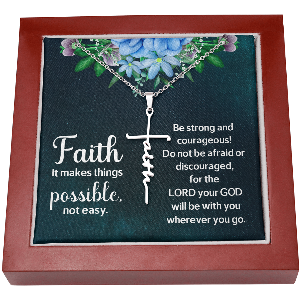 Faith - It makes things possible, Faith Cross Necklace, Scripture Encouragement Jewelry Gift, Motivation