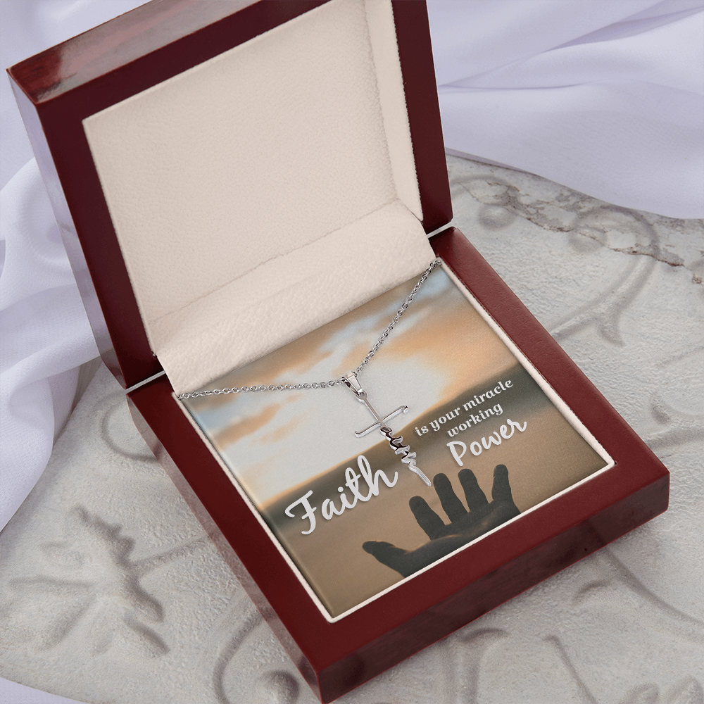 Faith is your miracle working power, Faith Cross Necklace, Scripture Encouragement Jewelry Gift, Motivation