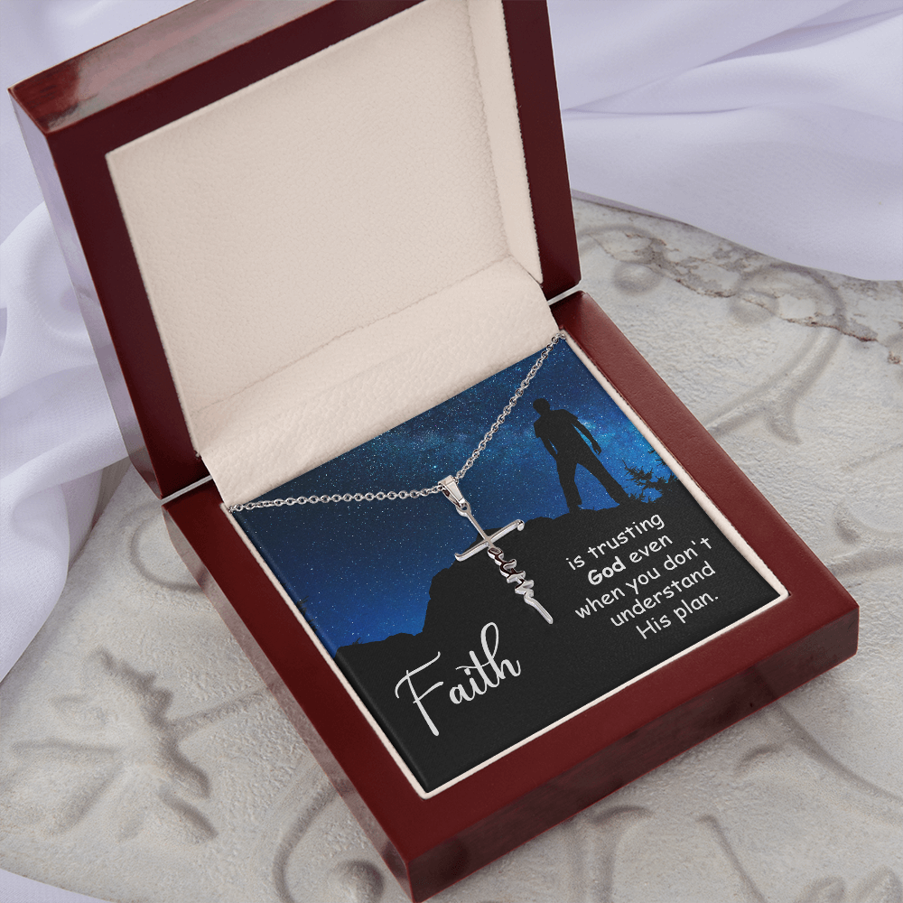 Faith Cross Necklace, Scripture Encouragement Jewelry Gift, Motivation