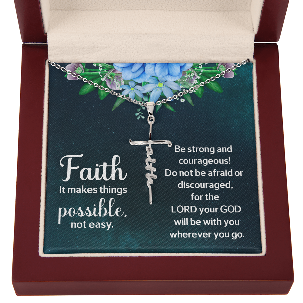 Faith - It makes things possible, Faith Cross Necklace, Scripture Encouragement Jewelry Gift, Motivation