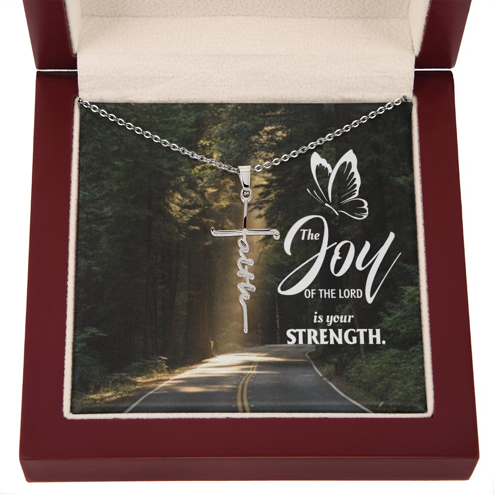 The joy of the lord is your strength, Faith Cross Necklace, Scripture Encouragement Jewelry Gift, Motivation