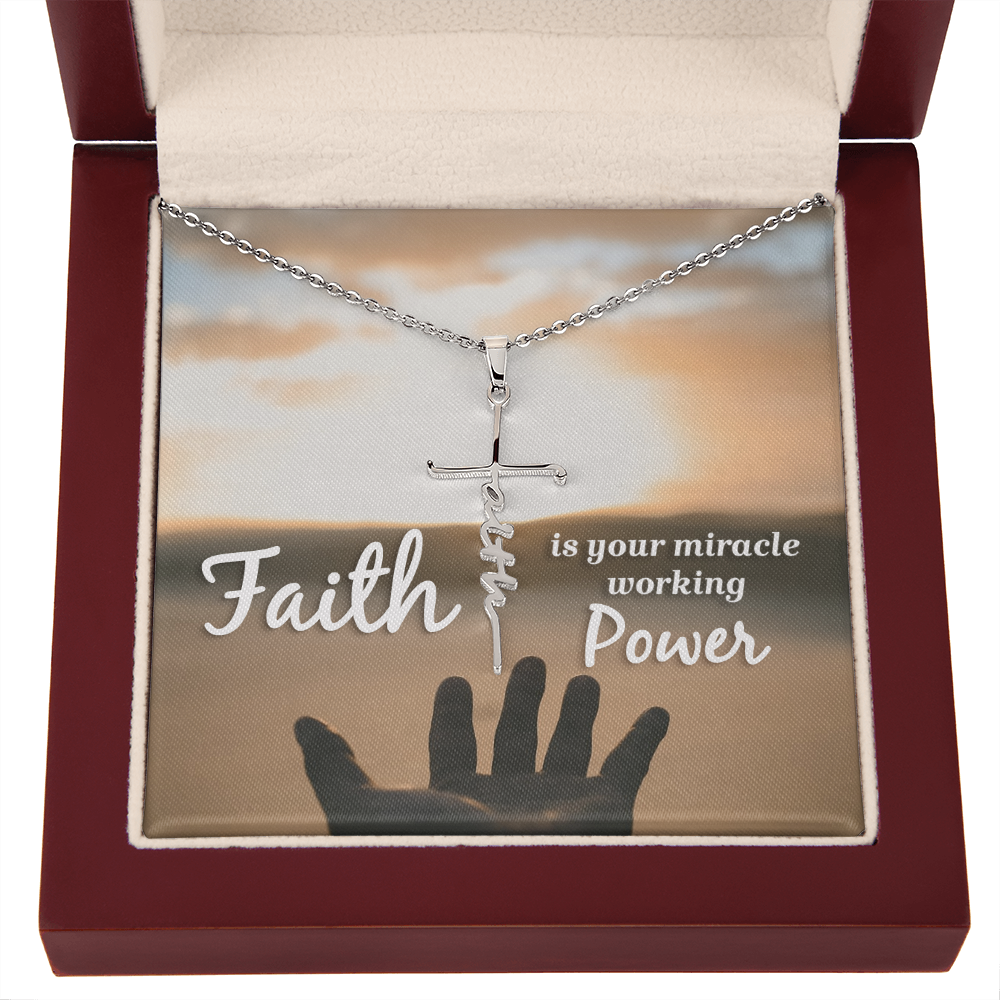 Faith is your miracle working power, Faith Cross Necklace, Scripture Encouragement Jewelry Gift, Motivation
