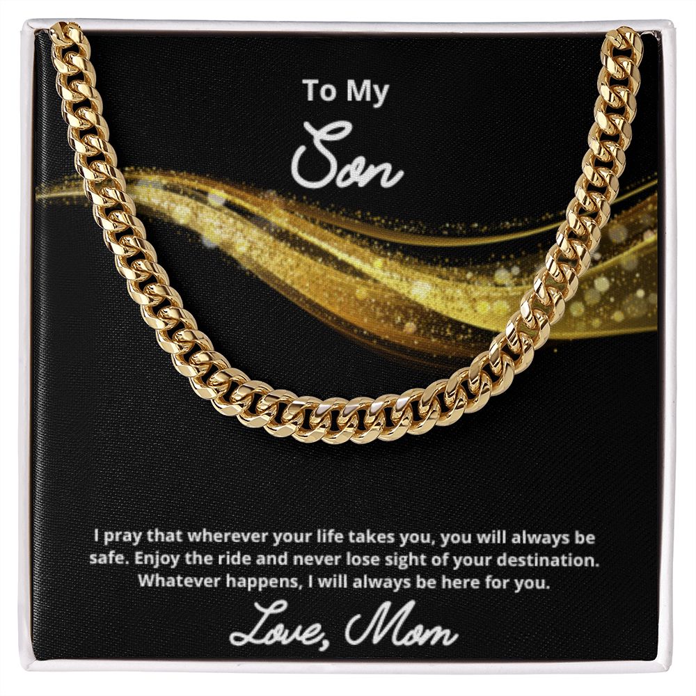 To My Son Necklace, Mother Son Necklace, Mother to Son Birthday Gift, Gifts to Son from Mom, Cuban Link Chain Necklace Gift, Message Card Jewelry