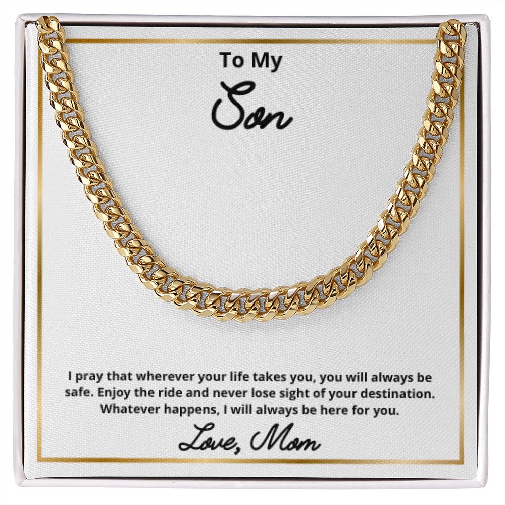 To My Son Necklace, Mother Son Necklace, Mother to Son Birthday Gift, Gifts to Son from Mom, Cuban Link Chain Necklace Gift, Message Card Jewelry