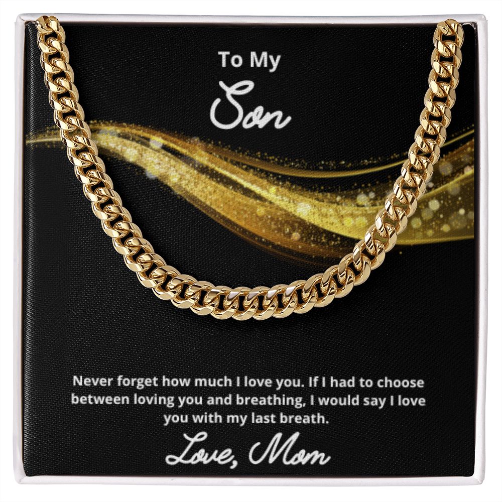 To My Son Necklace, Mother Son Necklace, Mother to Son Birthday Gift, Gifts to Son from Mom, Cuban Link Chain Necklace Gift, Message Card Jewelry