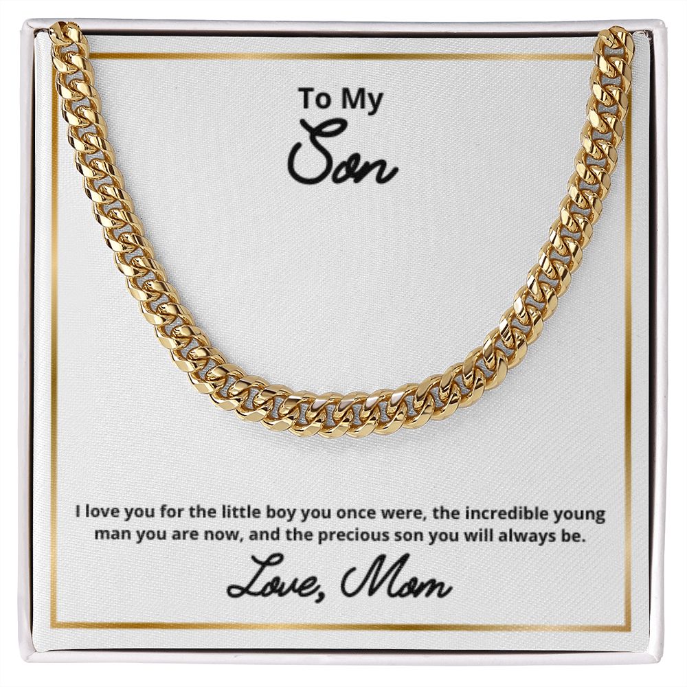 To My Son Necklace, Mother Son Necklace, Mother to Son Birthday Gift, Gifts to Son from Mom, Cuban Link Chain Necklace Gift, Message Card Jewelry
