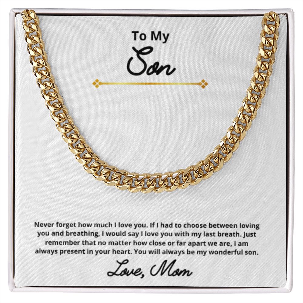 To My Son Necklace, Mother Son Necklace, Mother to Son Birthday Gift, Gifts to Son from Mom, Cuban Link Chain Necklace Gift, Message Card Jewelry