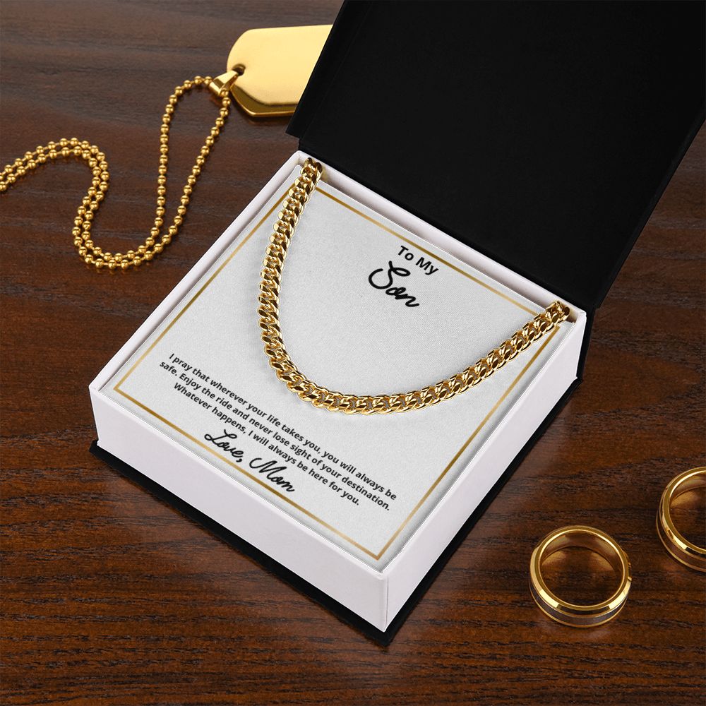To My Son Necklace, Mother Son Necklace, Mother to Son Birthday Gift, Gifts to Son from Mom, Cuban Link Chain Necklace Gift, Message Card Jewelry