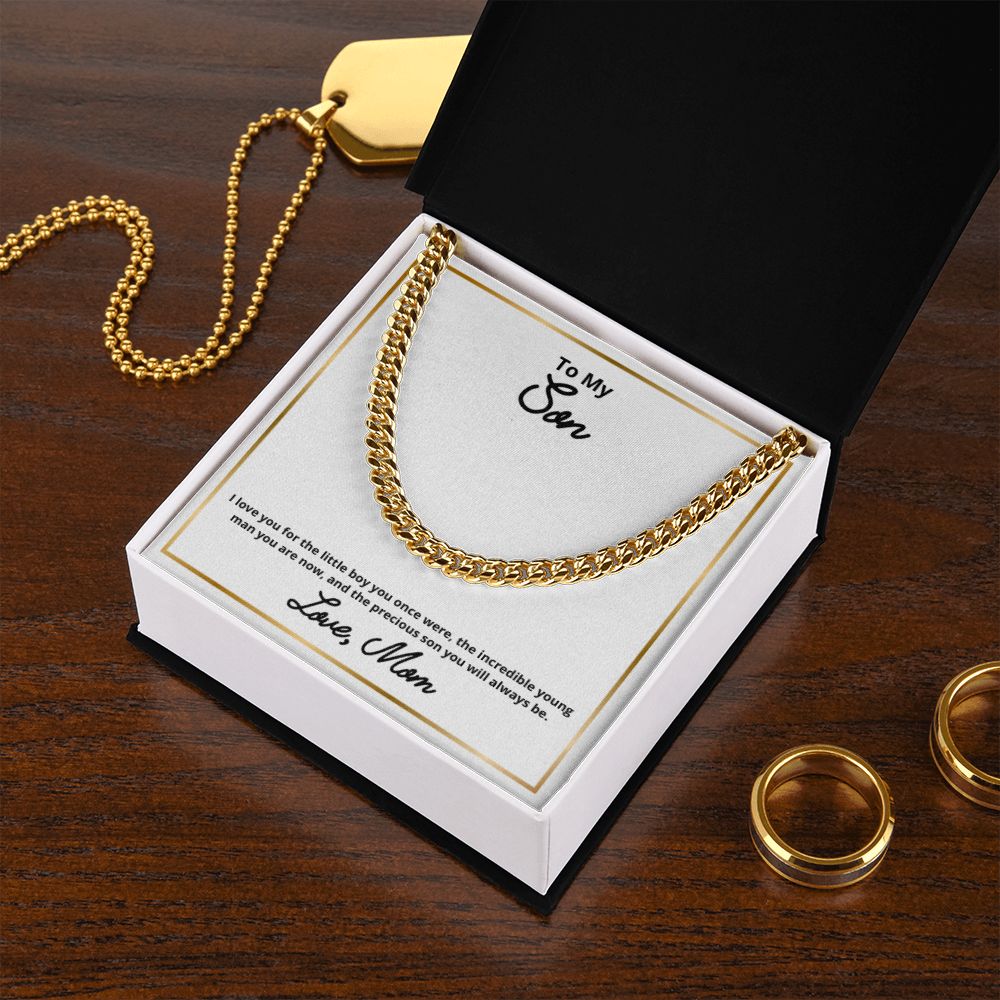 To My Son Necklace, Mother Son Necklace, Mother to Son Birthday Gift, Gifts to Son from Mom, Cuban Link Chain Necklace Gift, Message Card Jewelry