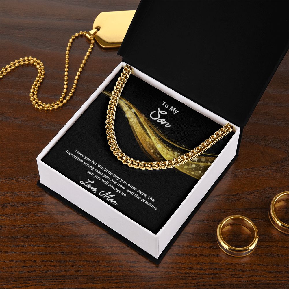 To My Son Necklace, Mother Son Necklace, Mother to Son Birthday Gift, Gifts to Son from Mom, Cuban Link Chain Necklace Gift, Message Card Jewelry