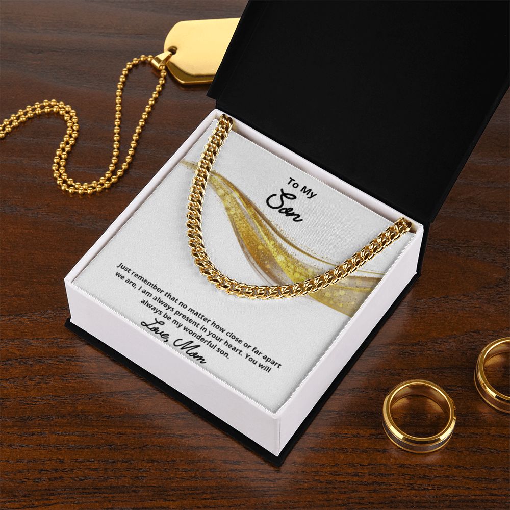 To My Son Necklace, Mother Son Necklace, Mother to Son Birthday Gift, Gifts to Son from Mom, Cuban Link Chain Necklace Gift, Message Card Jewelry