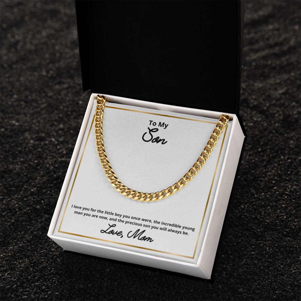To My Son Necklace, Mother Son Necklace, Mother to Son Birthday Gift, Gifts to Son from Mom, Cuban Link Chain Necklace Gift, Message Card Jewelry