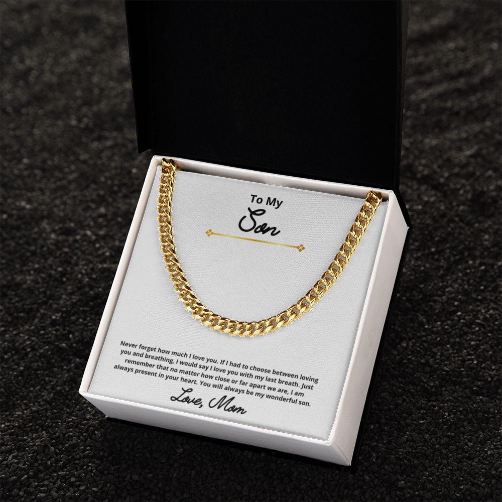 To My Son Necklace, Mother Son Necklace, Mother to Son Birthday Gift, Gifts to Son from Mom, Cuban Link Chain Necklace Gift, Message Card Jewelry