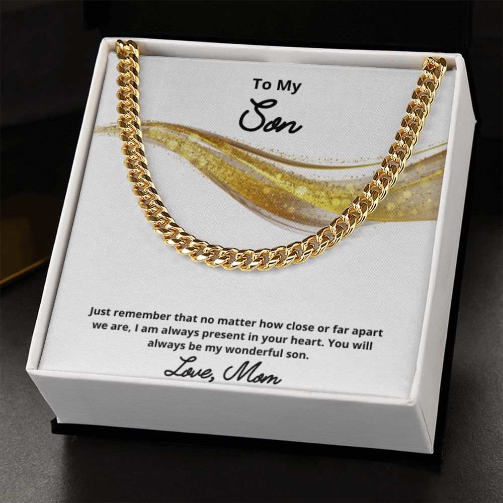 To My Son Necklace, Mother Son Necklace, Mother to Son Birthday Gift, Gifts to Son from Mom, Cuban Link Chain Necklace Gift, Message Card Jewelry