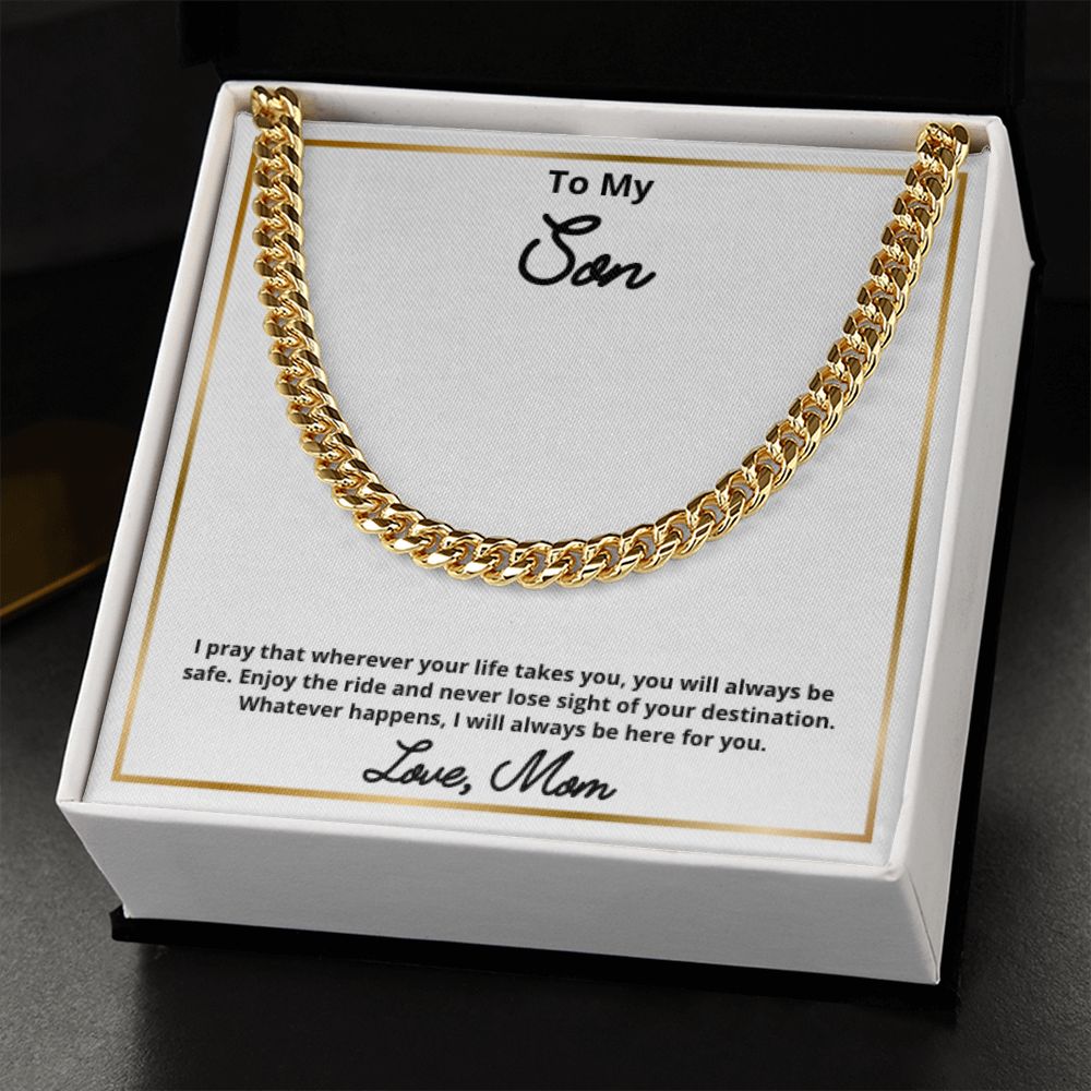 To My Son Necklace, Mother Son Necklace, Mother to Son Birthday Gift, Gifts to Son from Mom, Cuban Link Chain Necklace Gift, Message Card Jewelry