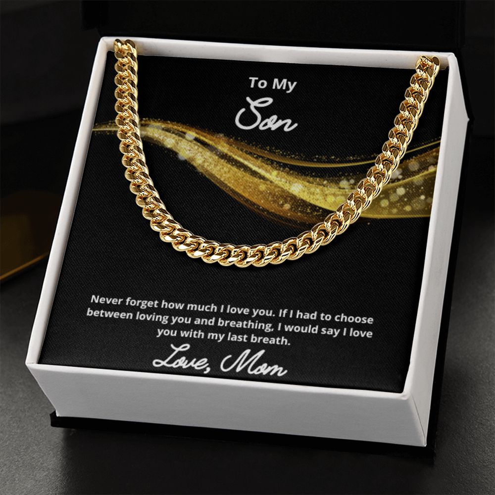 To My Son Necklace, Mother Son Necklace, Mother to Son Birthday Gift, Gifts to Son from Mom, Cuban Link Chain Necklace Gift, Message Card Jewelry