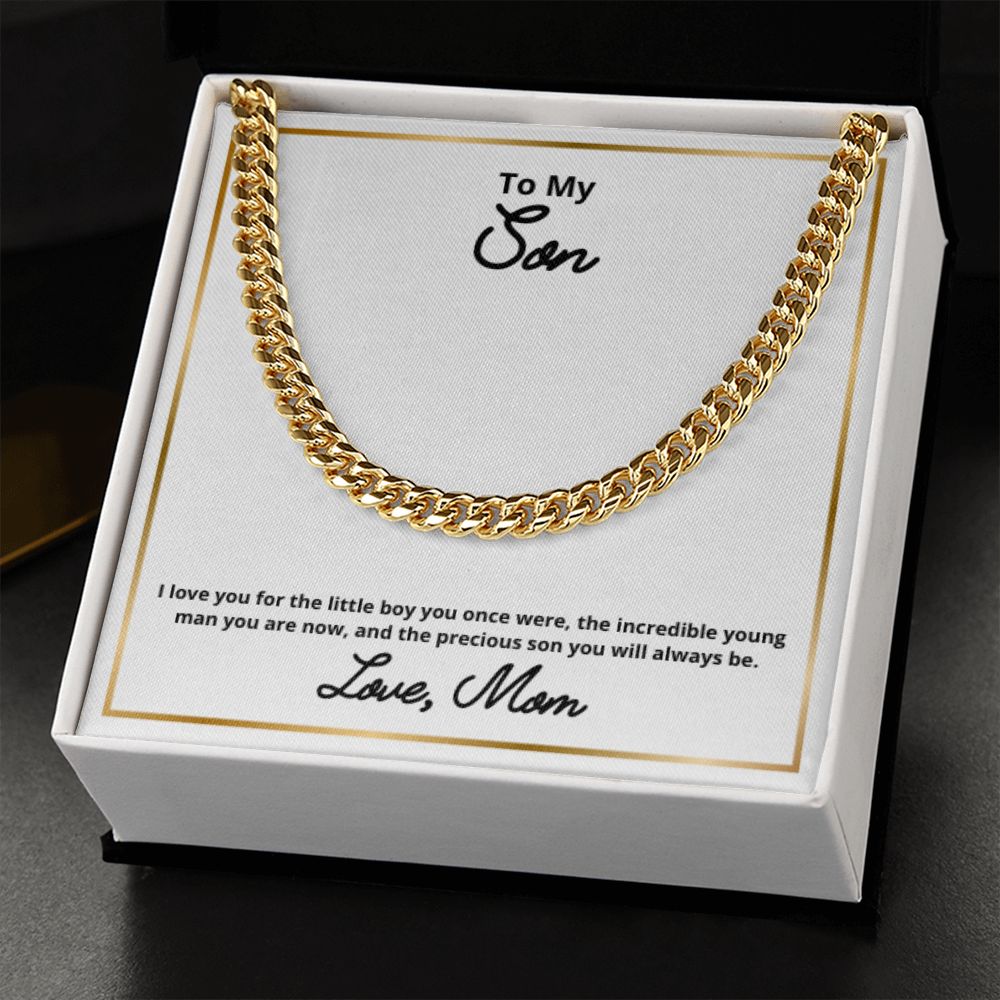 To My Son Necklace, Mother Son Necklace, Mother to Son Birthday Gift, Gifts to Son from Mom, Cuban Link Chain Necklace Gift, Message Card Jewelry