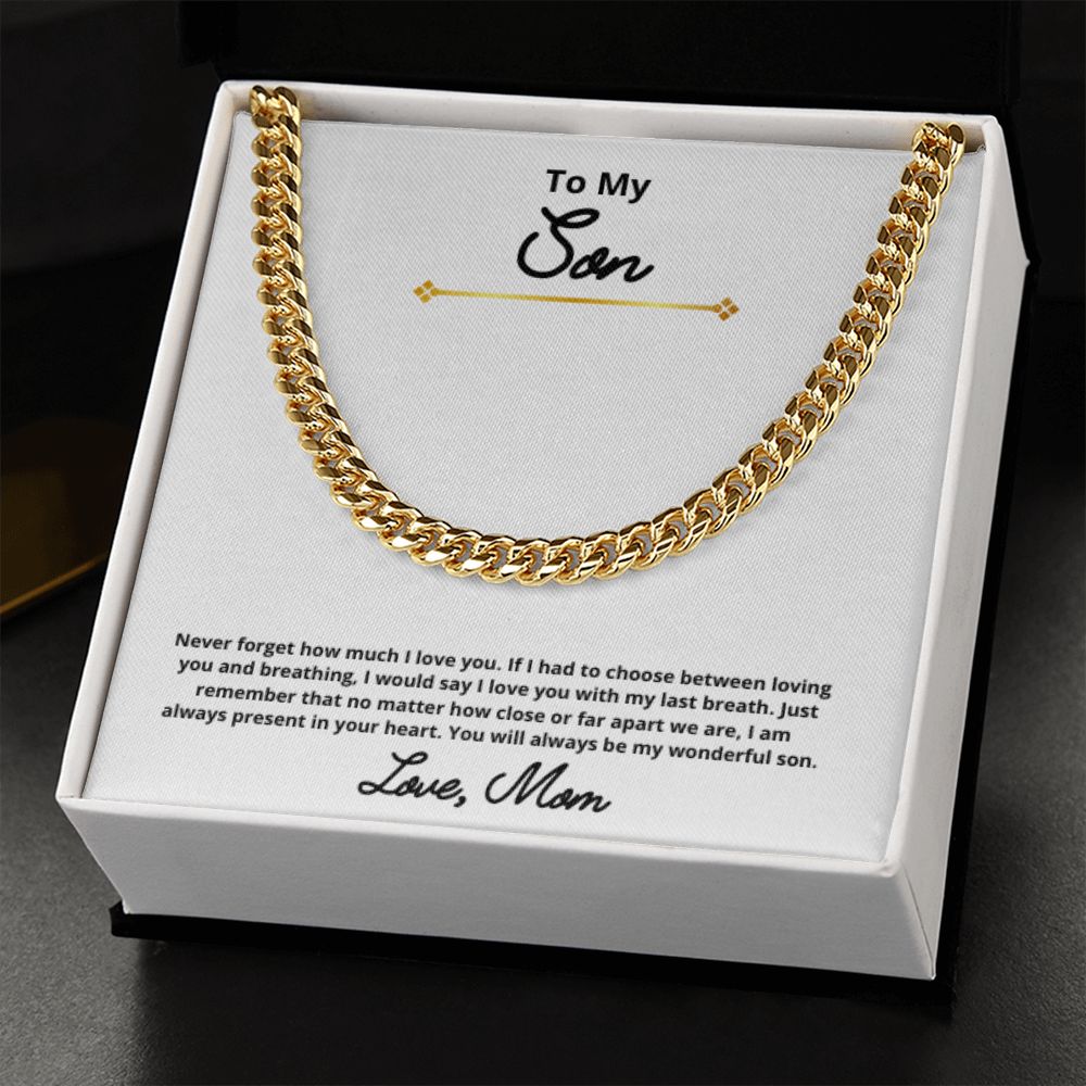 To My Son Necklace, Mother Son Necklace, Mother to Son Birthday Gift, Gifts to Son from Mom, Cuban Link Chain Necklace Gift, Message Card Jewelry