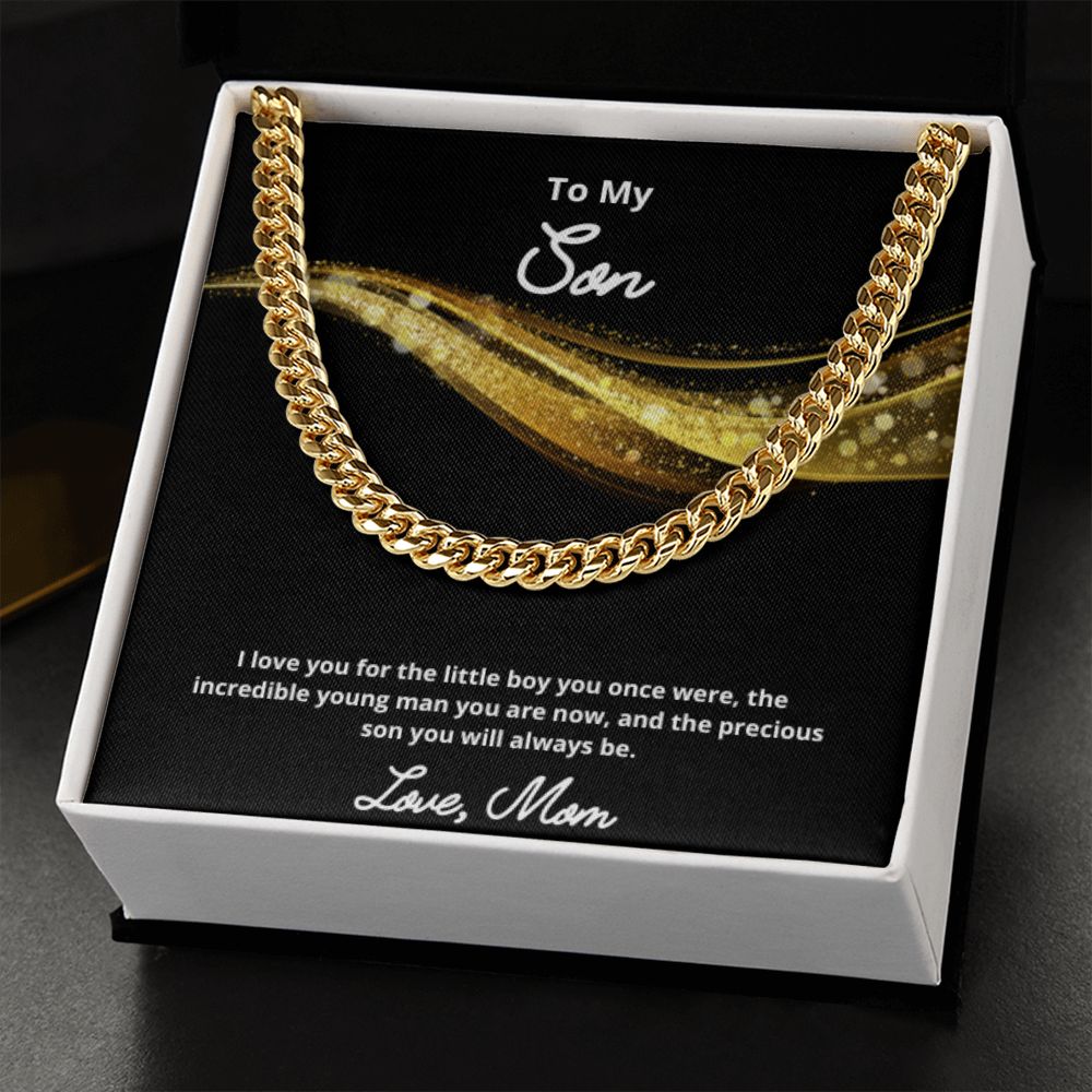 To My Son Necklace, Mother Son Necklace, Mother to Son Birthday Gift, Gifts to Son from Mom, Cuban Link Chain Necklace Gift, Message Card Jewelry
