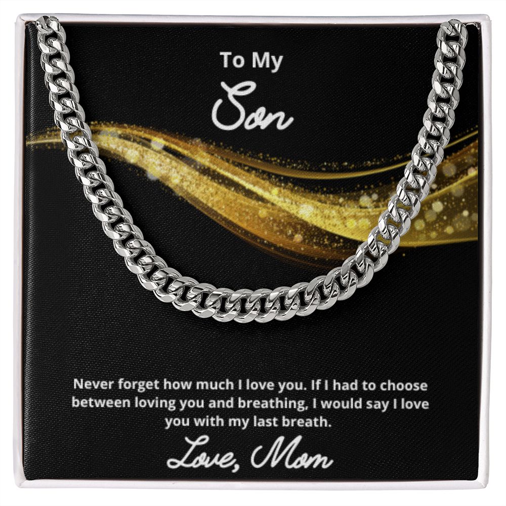 To My Son Necklace, Mother Son Necklace, Mother to Son Birthday Gift, Gifts to Son from Mom, Cuban Link Chain Necklace Gift, Message Card Jewelry