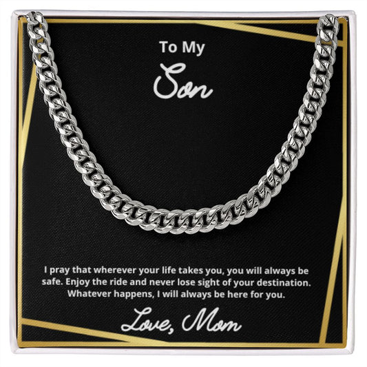 To My Son Necklace, Father Son Necklace, Father to Son Birthday Gift, Gifts to Son from Dad, Cuban Link Chain Necklace Gift, Message Card Jewelry