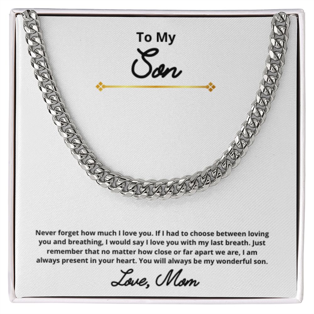 To My Son Necklace, Mother Son Necklace, Mother to Son Birthday Gift, Gifts to Son from Mom, Cuban Link Chain Necklace Gift, Message Card Jewelry